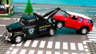 Diecast model police tow truck cars driven by hand