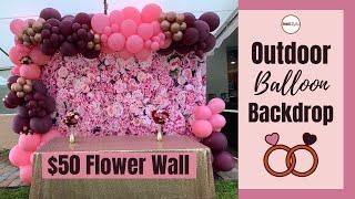 $50 Flower Wall Backdrop & Outdoor Balloon Decoration Ideas #BridalShower #Tuftex #GeorgiaExpo