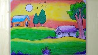 Easy Village Drawing at Sunrise  Perfect for Beginners