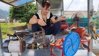 The genius girl repairs and maintains the cassava spinning machine.