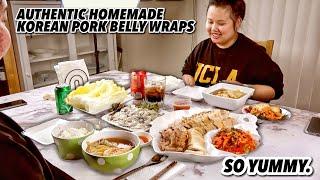 AUTHENTIC HOMEMADE KOREAN PORK BELLY WRAPS 보쌈 BOSSAM WITH OYSTER MUKBANG 먹방 EATING SHOW! !