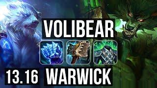 VOLIBEAR vs WARWICK (TOP) | 7 solo kills, 12/2/9, Legendary | NA Grandmaster | 13.16