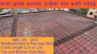 घरको छतको ढलानमा डन्डिको काम कसरी गर्नु पर्छ ? Reinforcement Details in Two Way slab-Crank and Extra