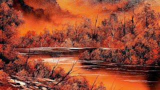 Bob Ross Certified Instructor "fire lake" painting demo