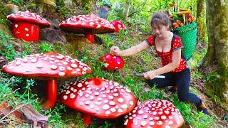 Harvest Red Mushrooms Go to market sell - Selling wine | Nhất My Bushcraft