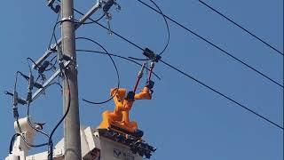 The robot connects power cable under 10kv high Voltage Live-line in Shanghai China.