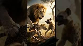 ️ Lion, Leopard & Hyenas Face Off – Wild Power Clash! #animals #shorts #youtubeshorts #wildlife