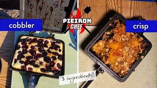 Pieiron mulberry cobbler & peach crisp. Two super easy, three ingredient camping recipes