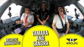 Most FUN Pilots Tamara & Sandra flying brandnew Helvetic Embraer E2 to Kos TOP Views [AIRCLIPS.com]