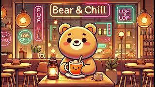 Happy Fusion Lofi Vibes  | Relaxing Beats with Bear in a Neon Cafe