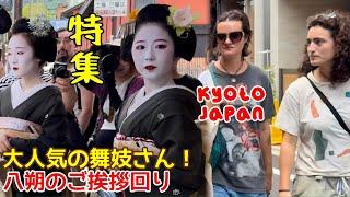 Special feature! The very popular maiko makes a round of greetings in Gion, Kyoto, Japan.