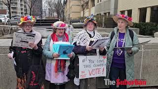 The Raging Grannies take to the streets to promote the vote.
