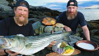 Maine Striper Catch and Cook by The Ocean with The Wooded Beardsman