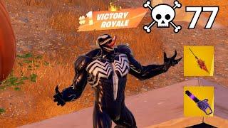 77 Elimination VENOM Solo Vs Squads "Zero Build" Gameplay (Fortnite Chapter 5 Season4)