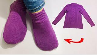 ⭐️ 10 minutes making गर्म ऊनी मोजे बनाए पुराने कपड़े से/ winter socks boots for ladies/ girls / kids