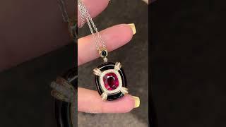 Подвеска золото Au750, Рубеллит, бриллианты, оникс gd179 #gems #rubellite #onyx #necklace