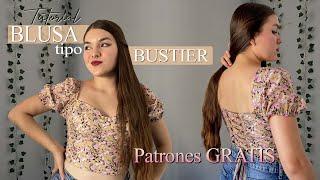 BLUSA tipo BUSTIER con mangas ABULLONADAS PATRONES GRATIS