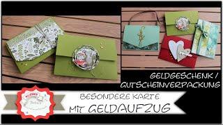 Besondere Kartenform - Geldgeschenk - Aufzugkarte - Clutch basteln - Stampin´Up! - Karte mit Aufzug