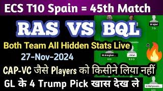 RAS vs BQL Dream11 Team, Ras vs Bql Dream11 Prediction | Ras vs Bql Dream11 | ECS Spain T10 Live