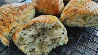 不用泡打粉的黑芝麻咸口司康 早餐好选择 green onion and black sesame scone,no baking powder