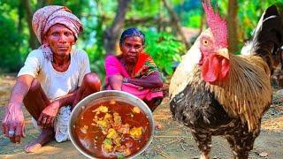 rural grandma cooking RED COUNTRY CHICKEN curry and eating with hot rice || village family lifestyle