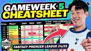 FPL GW5 CHEATSHEET | Fantasy Premier League 24/25