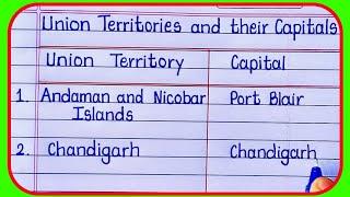 Union Territories and their Capitals 2021/Union Territories and Capital/Union Territories of India