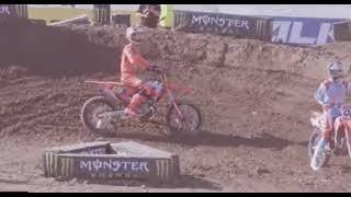 Jett Lawrence pretending to kick start his CRF 450R at Anaheim Opener A1 2024 Supercross Round 1