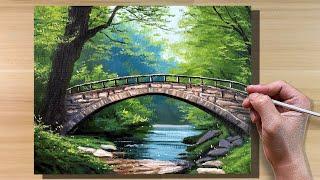 Acrylic Painting Forest Bridge Landscape / Correa Art