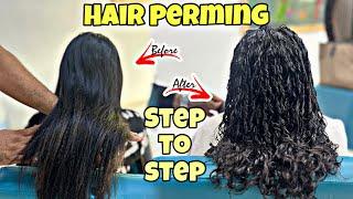 HAIR PERMING STEP TO STEP || PERMANENT PERMING | BY P SQUARE SALON #perming #curlyhair #curlypsquare