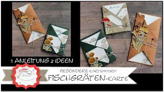 Besondere Kartenform - Fischgräten Karte - Vintage - Romantische Ranunkel - Stampin´Up! - Anleitung