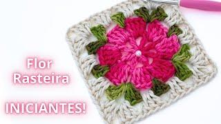 BEGINNERS - SIMPLE AND EASY CROCHET SQUARE WITH LOW FLOWER