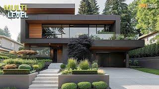 Minimalist Multi Level House Design Inspiration with Dark Exterior and Bright Interior