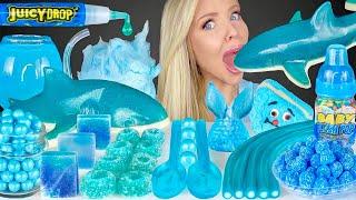 ASMR Blue Food, Blue Razz Gummy Shark, Sour Strips, Sugar Coated Raspberry Jelly Mukbang 먹방