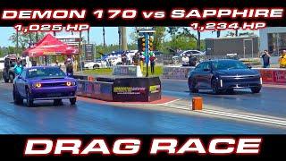 1,025 HP Dodge Demon 170 vs 1,234 HP Lucid Sapphire 1/4 Mile Drag Race
