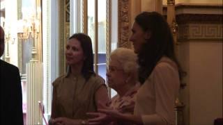 The Queen and The Duchess of Cambridge view the Royal Wedding Dress Exhibition