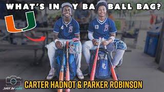 Miami Commit Carter Hadnot & Parker Robinson What's In My Baseball Bag?