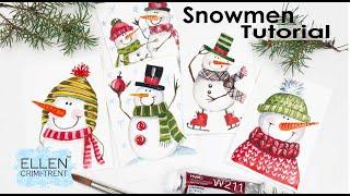 EASY How to draw and Paint Snowmen!-Christmas Card Ideas