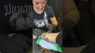 live tattooing on tiktok, Tiny Tina's rabbit from Borderlands in patchwork