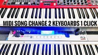 How to use Midi cables to Select songs on two keyboards using one as a master.