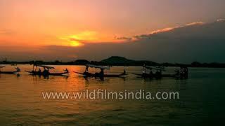 Shikara boat ride during sunset in Kashmir