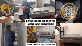 New Sofa- Extreme Makeover of Living Room | Elegant Room Décor Ideas~Indian Family Vlogs in Chicago