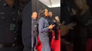 The LAFD firefighters receive a round of applause on the #GRAMMYs carpet. #AwardsSeason