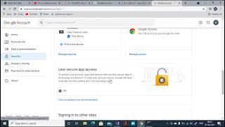 Less secure app access setting in google