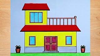 Beautiful House Drawing/How to draw a beautiful level house step by step