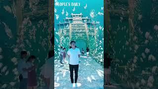 3D Light show restored landscape and architecture of the submerged ancient city under Qiandao Lake