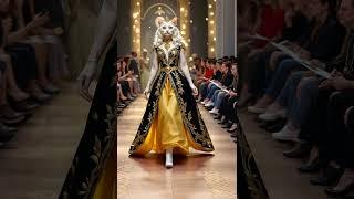 “Stunning White Cat ROCKS a Glamorous Arabic Black & Yellow Dress on the Runway! 