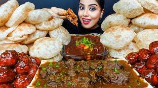 ASMR Eating Spicy Chettinad Mutton Curry,Tawa Chicken Curry,Poori,Rice Big Bites ASMR Eating Mukbang