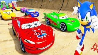 SPIDERMAN McQueen Friends GODZILLA Ramp Challenge ! SUPERHEROES HULK Disney Cars MACK TRUCK  - GTA V