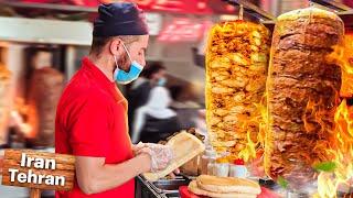 The most famous Turkish doner kebab in the Grand Bazaar of Tehran, Iran | Iranian street food